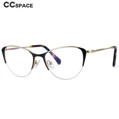 53989 Cat Eye Half Frame Metal Prescription Glasses Frames Women Retro Optical Eyeglasses