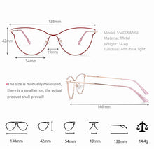 Load image into Gallery viewer, 54006 Style Cat Eye Metal Anti Blue Light Optical Glasses Frames Women Computer Eyeglasses Prescription Glasses