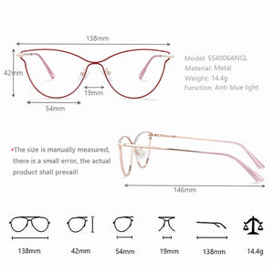 54006 Style Cat Eye Metal Anti Blue Light Optical Glasses Frames Women Computer Eyeglasses Prescription Glasses