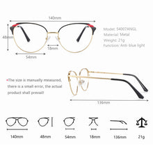 Load image into Gallery viewer, 54007 The Cat Eye Anti Blue Light Optical Metal Glasses Frames Women Computer Eyeglasses
