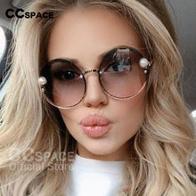 Load image into Gallery viewer, 54016 Half Frame Round Sunglasses Pearl Women Shades Uv400 Vintage Glasses