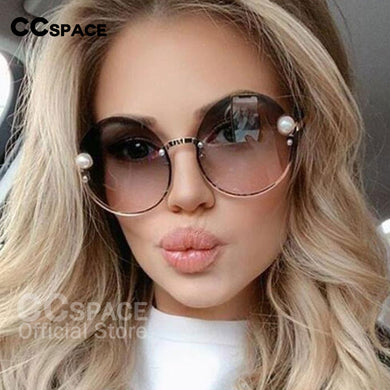 54016 Half Frame Round Sunglasses Pearl Women Shades Uv400 Vintage Glasses