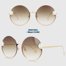 Load image into Gallery viewer, 54016 Half Frame Round Sunglasses Pearl Women Shades Uv400 Vintage Glasses