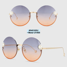 Load image into Gallery viewer, 54016 Half Frame Round Sunglasses Pearl Women Shades Uv400 Vintage Glasses