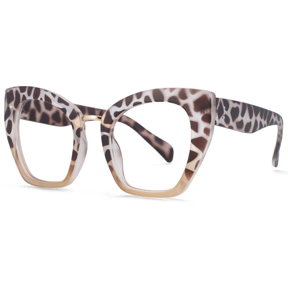 54045 Oversized Cat Eye Anti Blue Light Glasses Frames Leopard Women Computer Eyeglasses