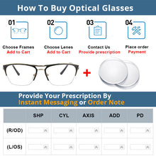 Load image into Gallery viewer, 54046 Half Frame Anti Blue Light Metal Optical Prescription Glasses Frames Men Women Retro Computer Eyeglasses