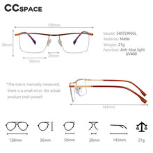 Load image into Gallery viewer, 54072 Rectangle Half Frame Anti Blue Light Metal Optical Glasses Frames Men Women Rimless Computer Eyeglasses