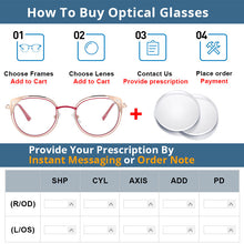 Load image into Gallery viewer, 54081  Women Cat Eye Anti Blue Light Metal Optical Glasses Frames Hollow Pattern Computer Eyeglasses