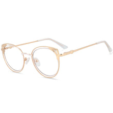 Load image into Gallery viewer, 54081  Women Cat Eye Anti Blue Light Metal Optical Glasses Frames Hollow Pattern Computer Eyeglasses