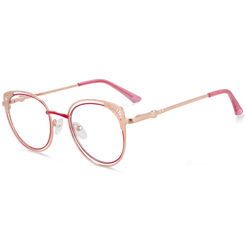54081  Women Cat Eye Anti Blue Light Metal Optical Glasses Frames Hollow Pattern Computer Eyeglasses