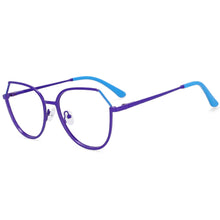 Load image into Gallery viewer, 54178 Round Cat Eye Optical Blue Light Blocking Glasses Frame Big Frame Polygonal Metal Glasses