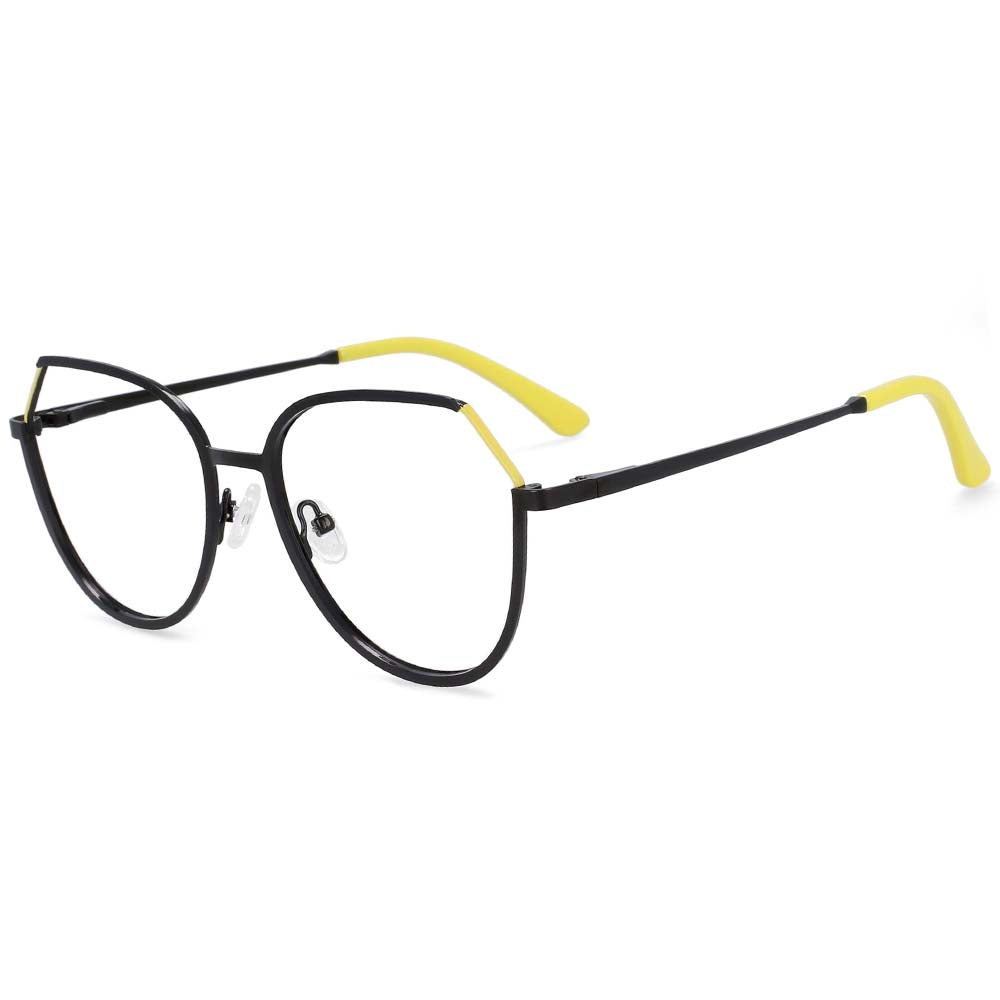 54178 Round Cat Eye Optical Blue Light Blocking Glasses Frame Big Frame Polygonal Metal Glasses