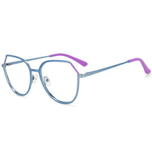 Load image into Gallery viewer, 54178 Round Cat Eye Optical Blue Light Blocking Glasses Frame Big Frame Polygonal Metal Glasses