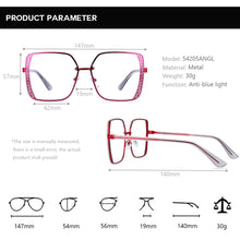 Load image into Gallery viewer, 54205 Anti Blue Light Women Metal Glasses Frames Square Hollow Computer Eyeglasses
