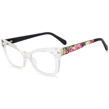 Carica l&#39;immagine nel visualizzatore di Gallery, 54259 Cat Eye Anti Blue Light Women Glasses Frames Floral Leg Plastic Titanium Computer Eyeglasses