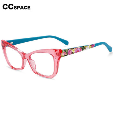 54259 Cat Eye Anti Blue Light Women Glasses Frames Floral Leg Plastic Titanium Computer Eyeglasses