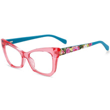 Carica l&#39;immagine nel visualizzatore di Gallery, 54259 Cat Eye Anti Blue Light Women Glasses Frames Floral Leg Plastic Titanium Computer Eyeglasses