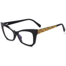 Carica l&#39;immagine nel visualizzatore di Gallery, 54259 Cat Eye Anti Blue Light Women Glasses Frames Floral Leg Plastic Titanium Computer Eyeglasses