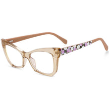 Carica l&#39;immagine nel visualizzatore di Gallery, 54259 Cat Eye Anti Blue Light Women Glasses Frames Floral Leg Plastic Titanium Computer Eyeglasses