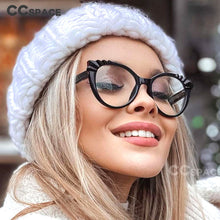 Carica l&#39;immagine nel visualizzatore di Gallery, 54303 Retro Round Cat Eye Plastic Titanium Anti Blue Light Glasses Frames Women TR90 Computer Eyeglasses