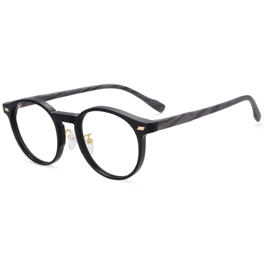 54314 Retro Round Anti Blue Light Wood Grain Leg Glasses Frames Men Women TR90 Computer Eyeglasses
