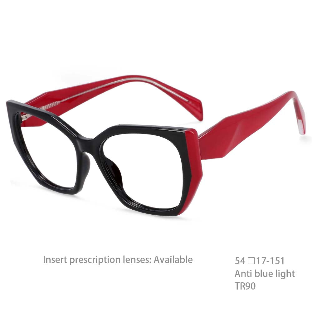54397 TR90 Large Frame Two-Color Stitching Anti-Blue Light Women's Retro Trend Glasses Frame