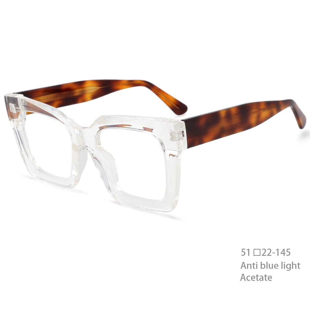 54405 Big Frame Square Men Woman Acetate Transparent Frame Anti Blue Light Trend Retro Glasses Frame