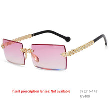 Load image into Gallery viewer, 54425 Personality Brand Designer Design Eye Protection Rectangular Frameless Cut Diamond Metal Ladies Sunglasses Uv400