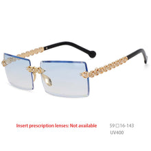 Load image into Gallery viewer, 54425 Personality Brand Designer Design Eye Protection Rectangular Frameless Cut Diamond Metal Ladies Sunglasses Uv400