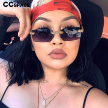 Load image into Gallery viewer, 54425 Personality Brand Designer Design Eye Protection Rectangular Frameless Cut Diamond Metal Ladies Sunglasses Uv400