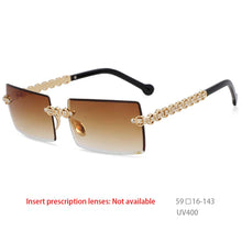 Load image into Gallery viewer, 54425 Personality Brand Designer Design Eye Protection Rectangular Frameless Cut Diamond Metal Ladies Sunglasses Uv400