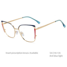 Carica l&#39;immagine nel visualizzatore di Gallery, 54427 Bule Light Blocking Metal Optical Prescription Glasses Frames Women Style Computer Eyeglasses