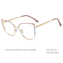 Carica l&#39;immagine nel visualizzatore di Gallery, 54427 Bule Light Blocking Metal Optical Prescription Glasses Frames Women Style Computer Eyeglasses