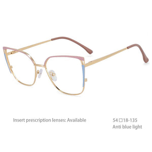 54427 Bule Light Blocking Metal Optical Prescription Glasses Frames Women Style Computer Eyeglasses