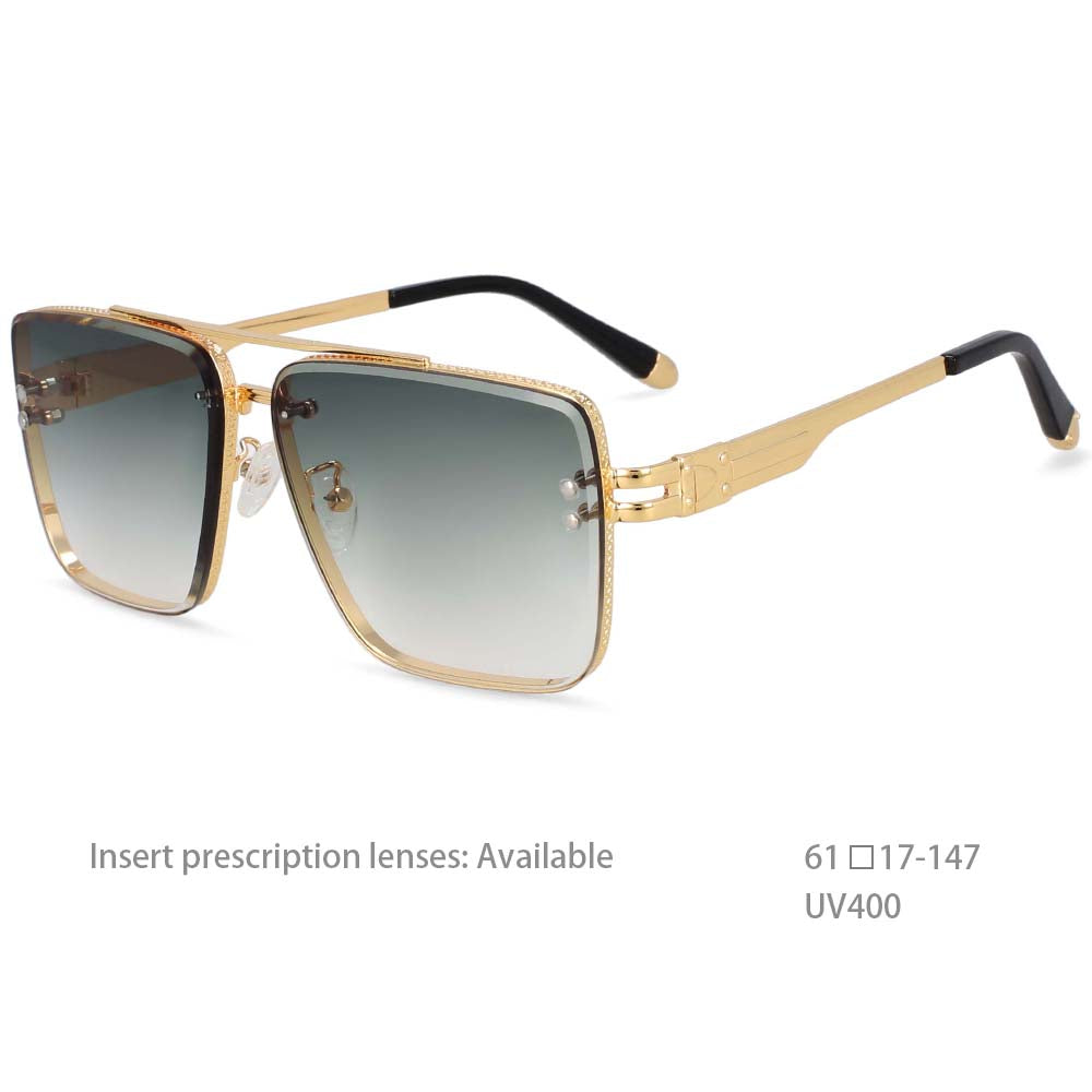 54450 Retro  Square Brand Trendy Men's Top Grade Sunglasses Pilot Metal Frame Uv400