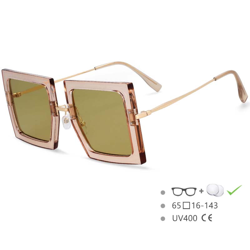 54452 Oversized Square Brand Sunglasses Metal Thin Legs Rivet Frame Large Frame Ladies Goggles Sunglasses UV400