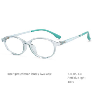 54466 TR90 Students Computer Eyeglasses Anti-Blue Light Optical Glasses Frame Oval Ultra-Light Prescription Glasses