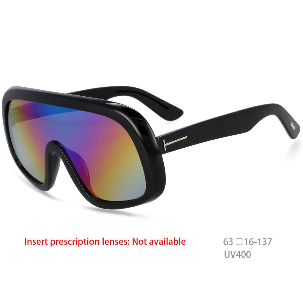 54486  Dazzling One-Piece Large Frame Men Women Goggles T-Shaped Decorative Simple Temples Uv400