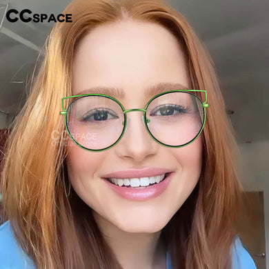 54516 Personality Brand Cat Eye Round Frame Quality Metal Ladies Optical Anti Blue Light Glasses Frame