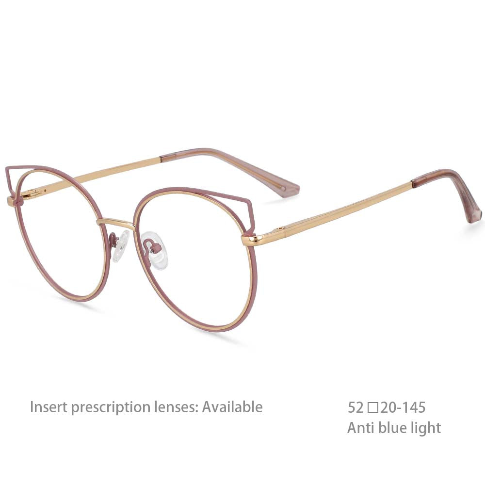 54516 Personality Brand Cat Eye Round Frame Quality Metal Ladies Optical Anti Blue Light Glasses Frame