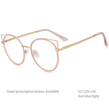 Load image into Gallery viewer, 54516 Personality Brand Cat Eye Round Frame Quality Metal Ladies Optical Anti Blue Light Glasses Frame