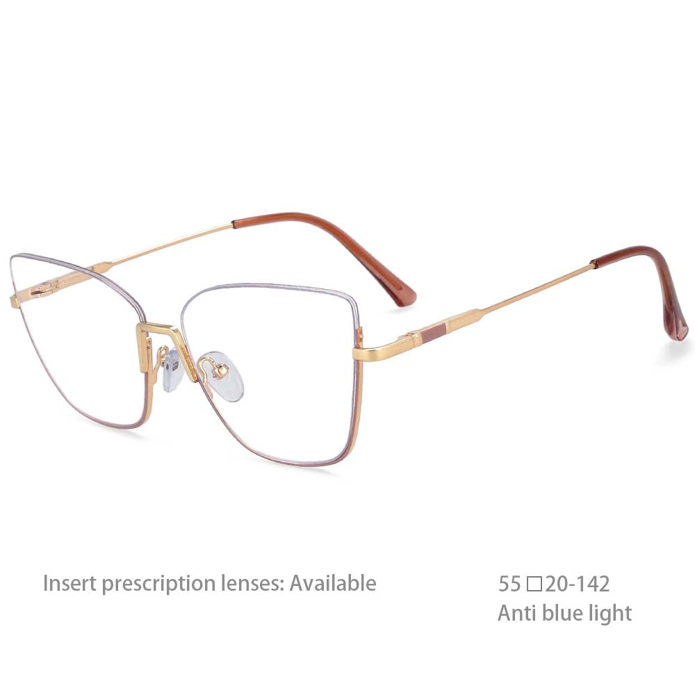 54519 Personality Brand Quality Metal Half Frame Hanging Wire Trend Ladies Optical Anti Blue Light Glasses Frame
