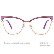 Load image into Gallery viewer, 54527 Brand Design Metal Frame Full Frame Irregular Ladies Butterfly Frame Anti-South Light Computer Glasses