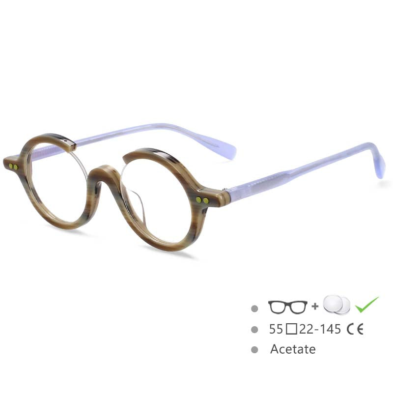 54542 Brand Retro Round Frame Half Frame Broken Flower Plate Material High-End Women\'s Eyeglasses