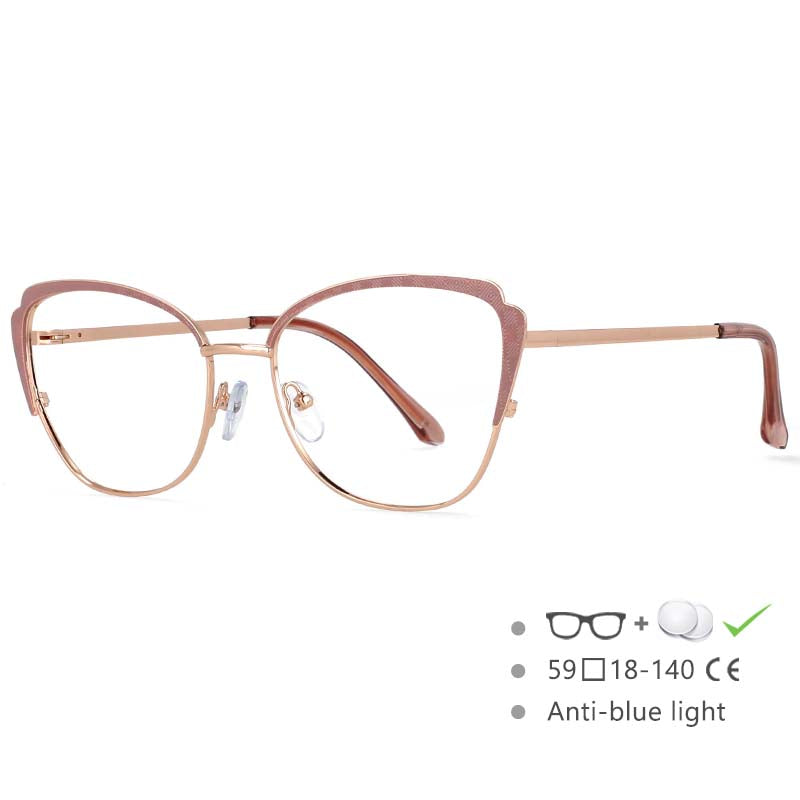 54546 Women Retro Anti Blue Light Optical Eyeglass Computer Glasses Frame Metal Cat Eye Leopard Eyewear