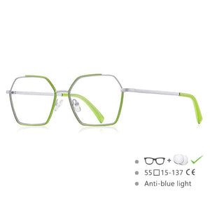 54548 Occhiali da donna anti-luce blu Montatura con cuciture a colori Montatura da vista da donna Gambe a molla Occhiali da vista per computer da ufficio 