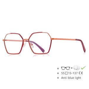 54548 Occhiali da donna anti-luce blu Montatura con cuciture a colori Montatura da vista da donna Gambe a molla Occhiali da vista per computer da ufficio 