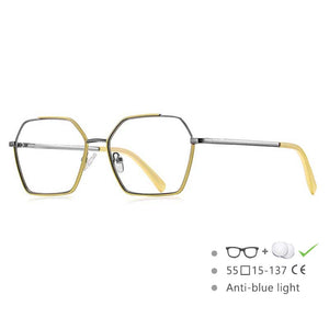 54548 Occhiali da donna anti-luce blu Montatura con cuciture a colori Montatura da vista da donna Gambe a molla Occhiali da vista per computer da ufficio 