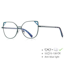 Carica l&#39;immagine nel visualizzatore di Gallery, 54549 Occhialini stile Cat Eye da donna in metallo con montatura completa, aste a molla, orecchie di gatto, anti luce blu 