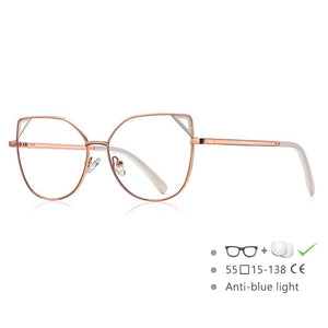 54549 Occhialini stile Cat Eye da donna in metallo con montatura completa, aste a molla, orecchie di gatto, anti luce blu 